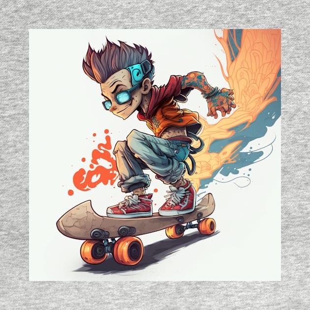 Cool little dude on his skateboard lighting up the road. by Liana Campbell